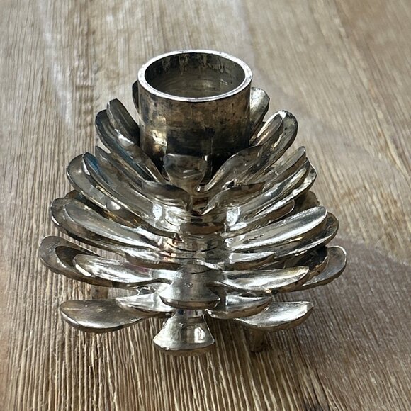 Pair of Silver Plate Pinecone Candlesticks by International Silver Company 2.5" - Picture 3 of 4